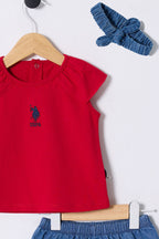 U.S. Polo Assn. Kız Bebek Kırmızı Regular Fit Bisiklet Yaka Denim Takım USB2462-C-V1