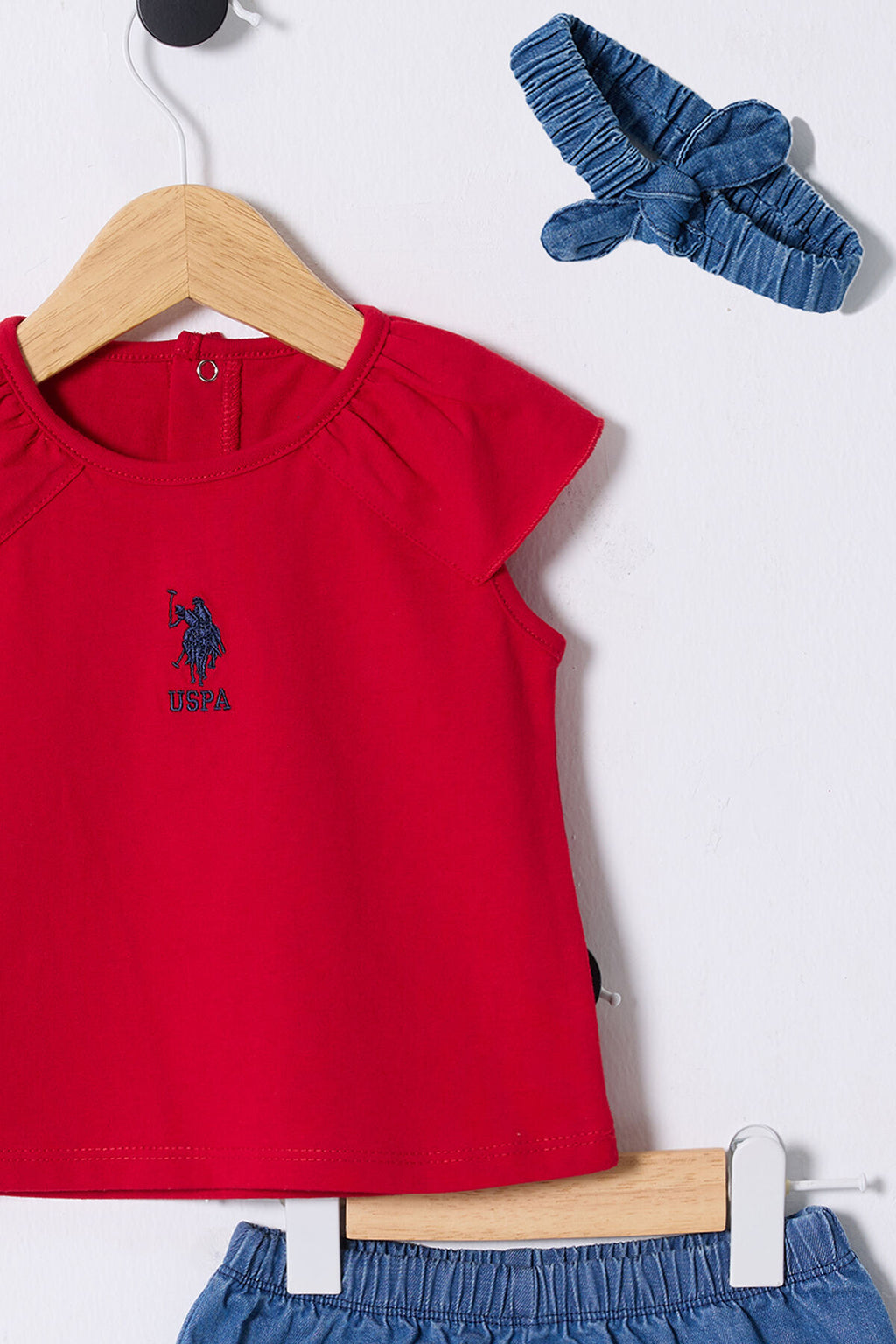 U.S. Polo Assn. Kız Bebek Kırmızı Regular Fit Bisiklet Yaka Denim Takım USB2462-C-V1