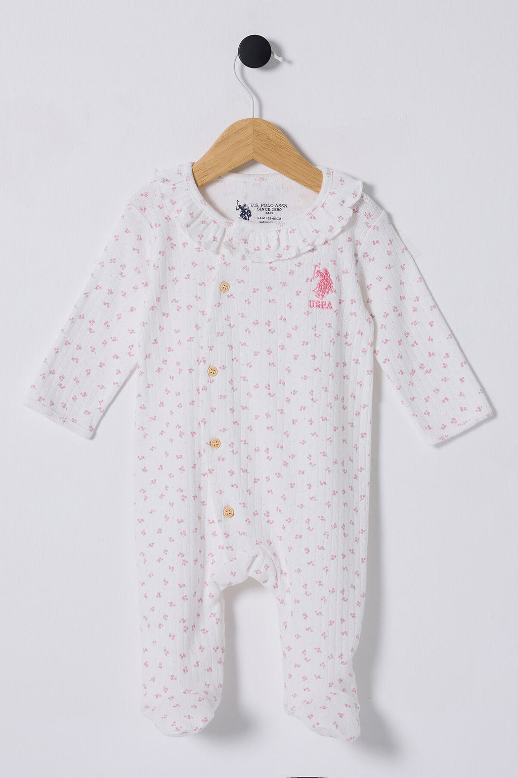 U.S. Polo Assn. Kız Bebek Bebe Yaka Pigment Baskılı Yazlık Regular Fit Pembe Tulum USB2435-C-V2
